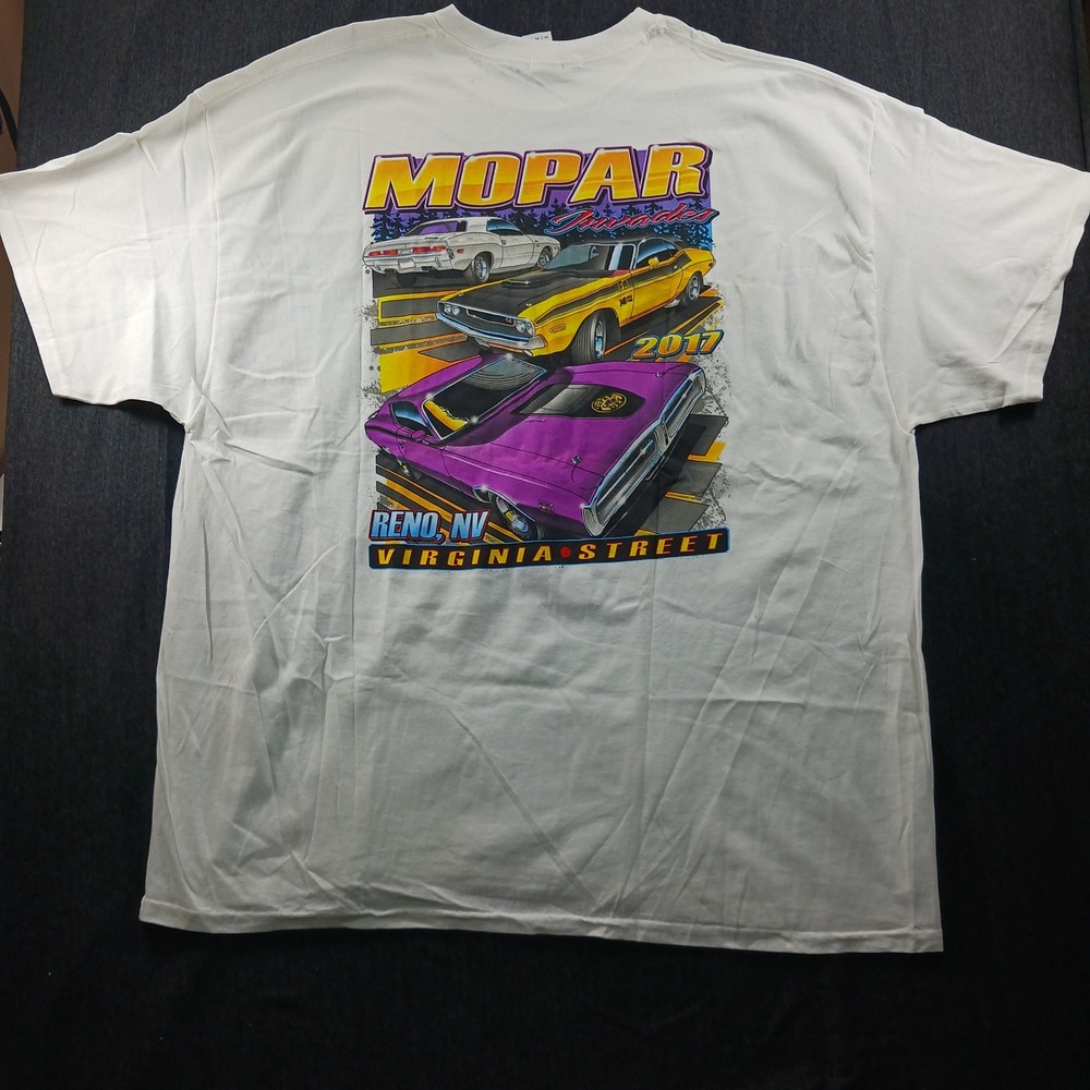 Gildan Mopar Invades 2017 Cruisin Reno Nevada Car Show Graphic T-Shirt White 3XL - Picture 3 of 9